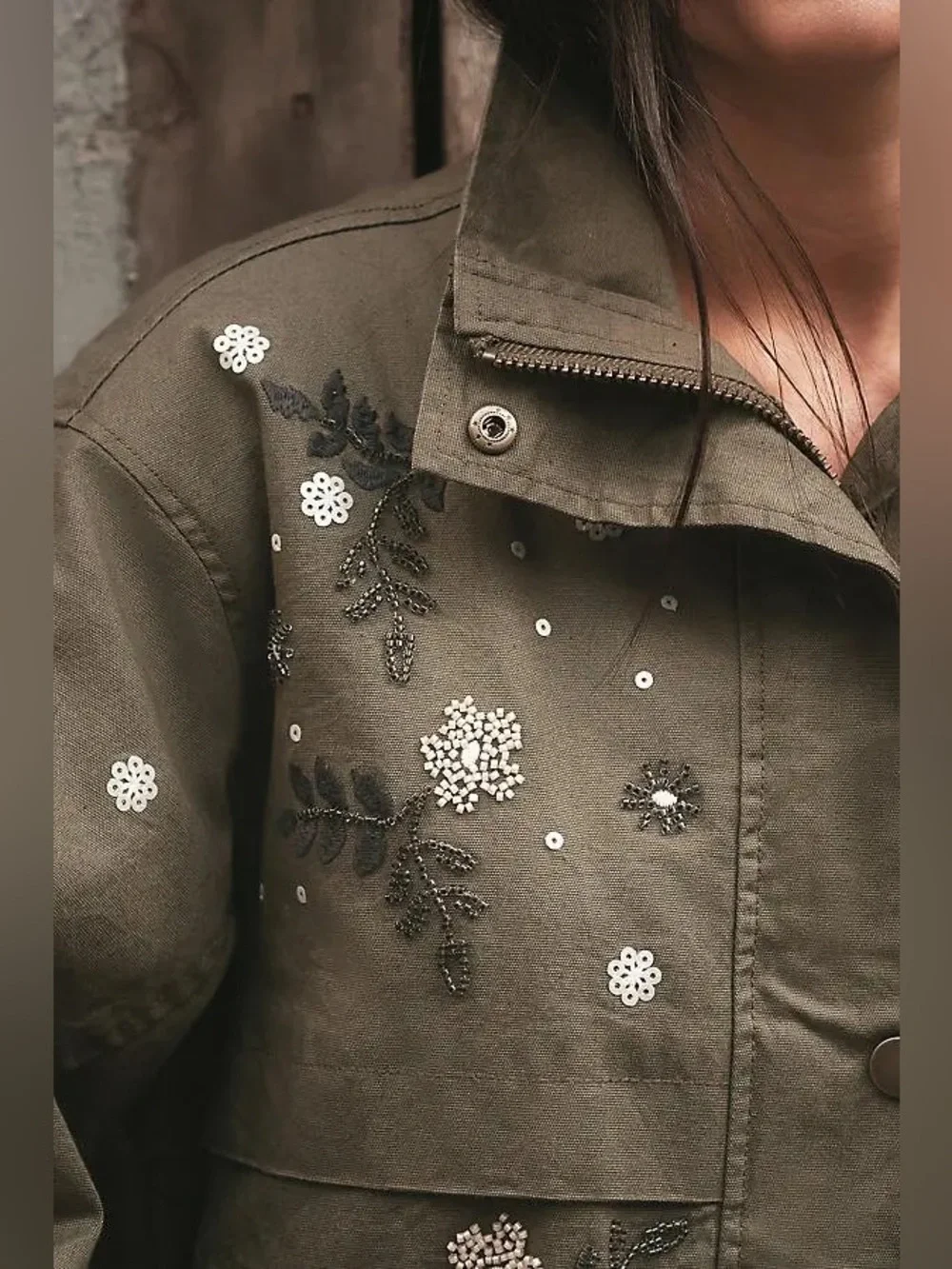 NWOT Anthropologie Pilcro Oversized Sequin Bomber Jacket - green - Small
